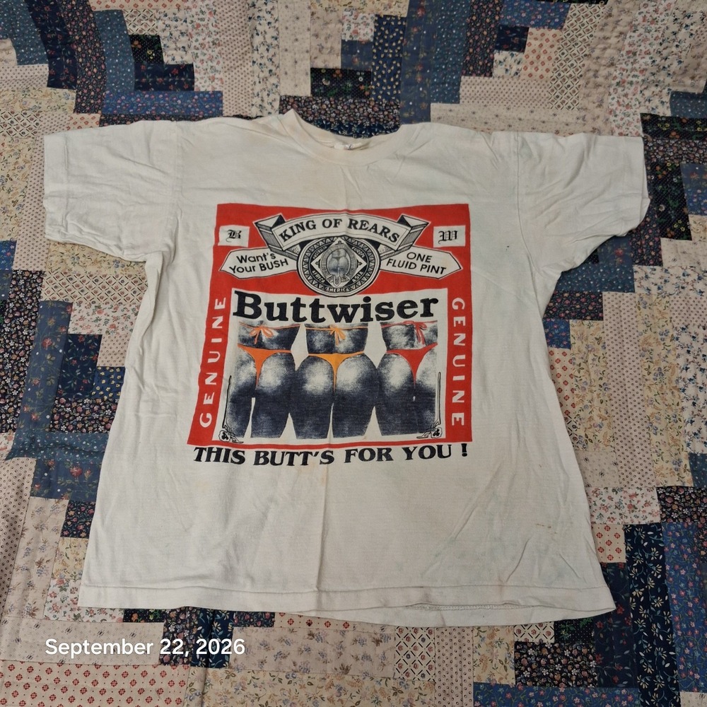 90s Vintage Buttwiser Beer Parody T-Shirt Mens M Single Stitch King of Rears